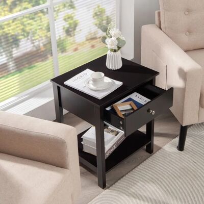 Costway Mesita de noche - Moderno mueble con 2 cajones en negro Costway Mesita de noche - Moderno mueble con 2 cajones en negro