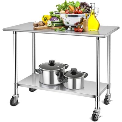 Costway - 122x61cm Stainless - Repisa ajustable - Banco de trabajo Costway - 122x61cm Stainless - Repisa ajustable - Banco de trabajo