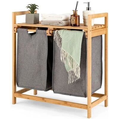 Costway Panier à linge en bambou 2 compartiments 64x33x73 cm - Publicité Costway Panier à linge en bambou 2 compartiments 64x33x73 cm - Publicité