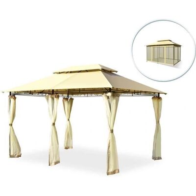 Costway Pérgola de Jardín de Acero 3,9x2,9m Redes Antimosquitos Removibles - Pérgola Costway Pérgola de Jardín de Acero 3,9x2,9m Redes Antimosquitos Removibles - Pérgola