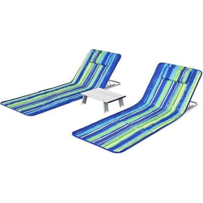 Conjunto de Playa COSTWAY - Sillas Reclinables Ajustables y Mesa Pequeña - Playa, Jardín, Camping Conjunto de Playa COSTWAY - Sillas Reclinables Ajustables y Mesa Pequeña - Playa, Jardín, Camping