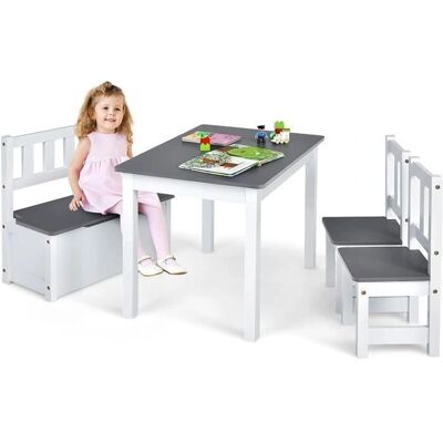 GOPLUS - 2-en-1 - Bois - Banc de rangement - Table et chaises - Publicité GOPLUS - 2-en-1 - Bois - Banc de rangement - Table et chaises - Publicité