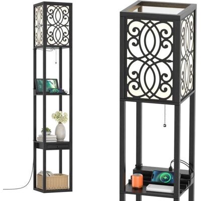 Lámpara de Pie Costway con Repisas y Cajón - Moderna con USB Lámpara de Pie Costway con Repisas y Cajón - Moderna con USB