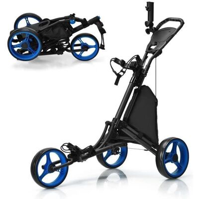 Chariot de golf Costway Bleu - Poignée réglable, 3 roues, Grand espace de rangement - Publicité Chariot de golf Costway Bleu - Poignée réglable, 3 roues, Grand espace de rangement - Publicité