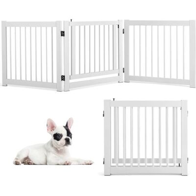 Barrera para Perros Costway - 210x61cm, Madera Natural, 3 Paneles, Cerradura, Antideslizantes Barrera para Perros Costway - 210x61cm, Madera Natural, 3 Paneles, Cerradura, Antideslizantes
