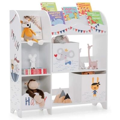 Estante de almacenamiento para niños Costway con 3 niveles, 5 compartimientos y 2 cajones de tela - Mueble de almacenamiento Estante de almacenamiento para niños Costway con 3 niveles, 5 compartimientos y 2 cajones de tela - Mueble de almacenamiento
