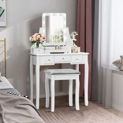 Relax4Life Coiffeuse avec Miroir, 10 Lampes LED, Pieds en Pin - Table de Vanity - Publicité Relax4Life Coiffeuse avec Miroir, 10 Lampes LED, Pieds en Pin - Table de Vanity - Publicité