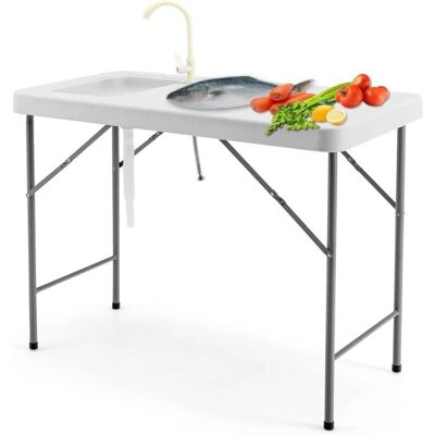 Mesa de Limpieza de Pescado Portátil Costway - Plegable, Fregadero Profundo, Capacidad 150kg Mesa de Limpieza de Pescado Portátil Costway - Plegable, Fregadero Profundo, Capacidad 150kg