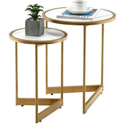 Costway - Nest of 2 Tables - White Marble Top - V-base Costway - Nest of 2 Tables - White Marble Top - V-base