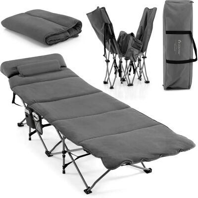 Costway Składane łóżko kempingowe 185x65x41-53 cm Szare Costway Składane łóżko kempingowe 185x65x41-53 cm Szare