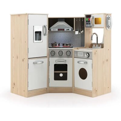 Costway - Eckkeuken Speelkeuken - Wit - Natuurlijk - Play kitchen Costway - Eckkeuken Speelkeuken - Wit - Natuurlijk - Play kitchen