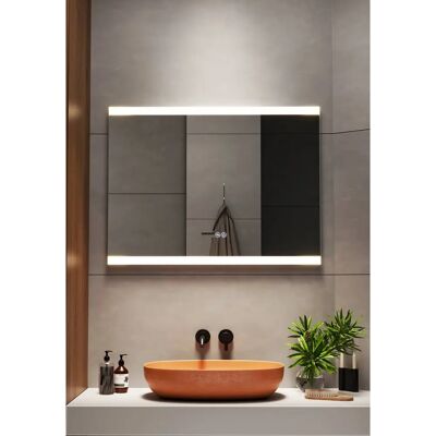 Livingandhome - Rect Frameless Anti-Fog LED Vanity Mirror - Clock Livingandhome - Rect Frameless Anti-Fog LED Vanity Mirror - Clock