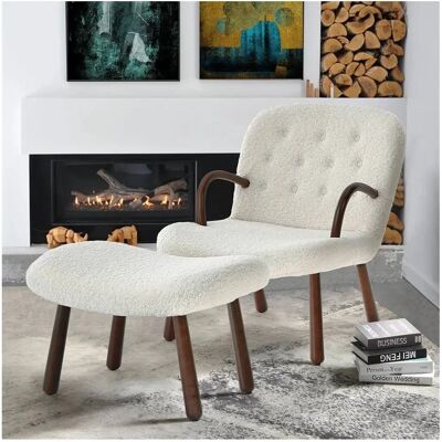 Livingandhome - Sherpa Set - White - Armchair and Footstool Livingandhome - Sherpa Set - White - Armchair and Footstool