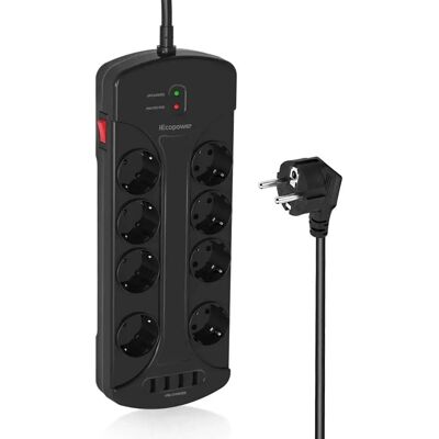 iEcopower Mehrfachstecker - SD820-1,5m - Schwarz - Überspannungsschutz iEcopower Mehrfachstecker - SD820-1,5m - Schwarz - Überspannungsschutz
