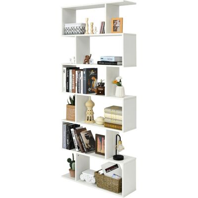 Costway - Industrial S-Shaped Bookshelf - Wooden - 6-tier - Bookcase Costway - Industrial S-Shaped Bookshelf - Wooden - 6-tier - Bookcase