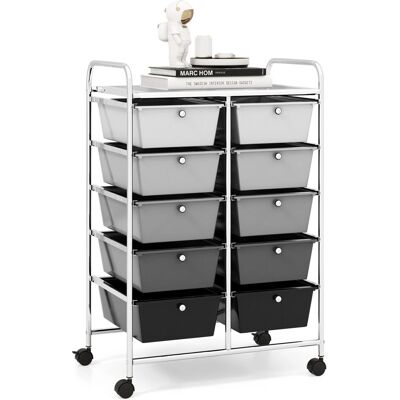 Costway 10-Drawer Mobile Storage Trolley - Utility Cart - Handle - Metal Frame Costway 10-Drawer Mobile Storage Trolley - Utility Cart - Handle - Metal Frame