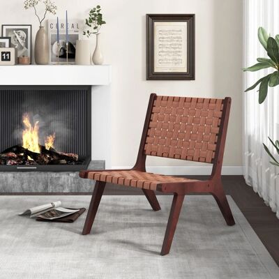 Costway - Woven Leather - Armless - Modern Lounge - Accent Chair Costway - Woven Leather - Armless - Modern Lounge - Accent Chair