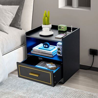 Costway - End Table - LED Light - Drawer - Bedside Table Costway - End Table - LED Light - Drawer - Bedside Table