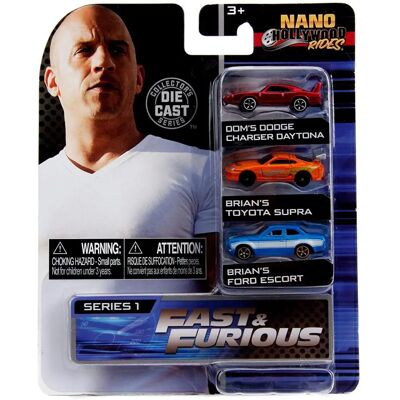 Jada Fast and Furious Nano Hollywood Rides Pack de 3 Série 1 - Coffret de Voitures Miniatures - Publicité Jada Fast and Furious Nano Hollywood Rides Pack de 3 Série 1 - Coffret de Voitures Miniatures - Publicité