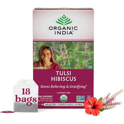 Organic India Tulsi Hibiscus Tea - Stress Relief Herbal Supplement Organic India Tulsi Hibiscus Tea - Stress Relief Herbal Supplement