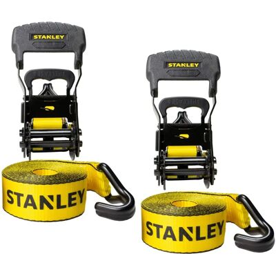 Stanley S1007 Black/Yellow Ratchet Tie Down Straps - Heavy Cargo Securing Stanley S1007 Black/Yellow Ratchet Tie Down Straps - Heavy Cargo Securing