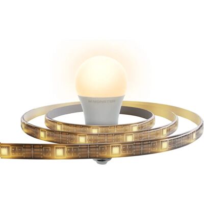 Kit LED RGBW intelligent Monster - Bande lumineuse 2m et ampoule E27 Kit LED RGBW intelligent Monster - Bande lumineuse 2m et ampoule E27