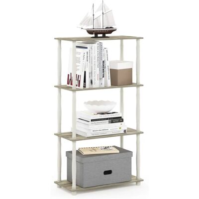 Furinno 4-laags multifunctioneel rek met klassieke buizen, hout, Sonoma Eiken/Wit - Rek Furinno 4-laags multifunctioneel rek met klassieke buizen, hout, Sonoma Eiken/Wit - Rek