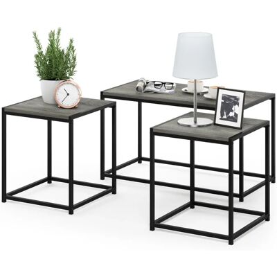 Ensemble de tables basses et d'appoint modernes Furinno Camnus - Chêne français gris - Publicité Ensemble de tables basses et d'appoint modernes Furinno Camnus - Chêne français gris - Publicité