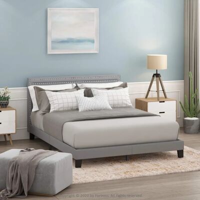 Furinno Laval Double Row Nailhead Bed Frame - King Size Bed Frame Grey Furinno Laval Double Row Nailhead Bed Frame - King Size Bed Frame Grey
