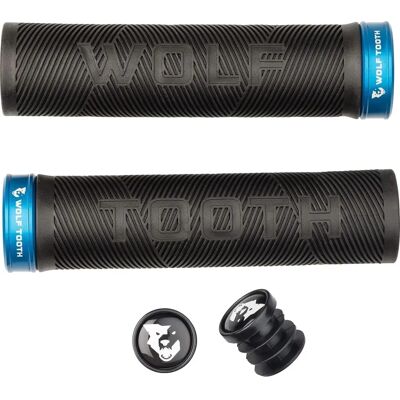 Poignées Wolf Tooth Lock-On Noires et Bleues pour VTT - Publicité Poignées Wolf Tooth Lock-On Noires et Bleues pour VTT - Publicité