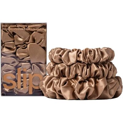 Slip Zuivere Zijde Scrunchie Set Lichtbruin - Elastiekjes Slip Zuivere Zijde Scrunchie Set Lichtbruin - Elastiekjes