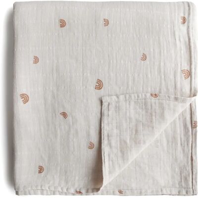 Mushie Coton Bio Arc-en-ciel Couverture de Muselina - Swaddle - Publicité Mushie Coton Bio Arc-en-ciel Couverture de Muselina - Swaddle - Publicité