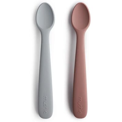 Colheres de alimentação para bebê Mushie - Silicone - 6M+ Colheres de alimentação para bebê Mushie - Silicone - 6M+