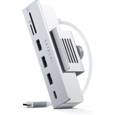 Hub USB-C Satechi argenté pour iMac 24'' avec 3 USB, lecteur SD/Micro-SD Hub USB-C Satechi argenté pour iMac 24'' avec 3 USB, lecteur SD/Micro-SD