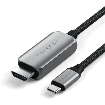 Sznurkowany kabel nylonowy USB-C do HDMI 8K - 2m, Czarny, Srebrny Sznurkowany kabel nylonowy USB-C do HDMI 8K - 2m, Czarny, Srebrny