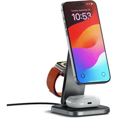 Satechi Wireless Charger - 15W Foldable Qi2 Support - Grey Satechi Wireless Charger - 15W Foldable Qi2 Support - Grey