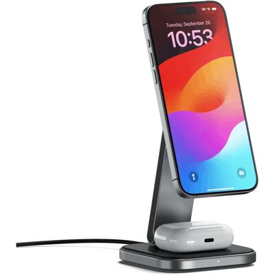Satechi 2-in-1 Faltbarer Qi2 Wireless Ladeständer - Grau Satechi 2-in-1 Faltbarer Qi2 Wireless Ladeständer - Grau