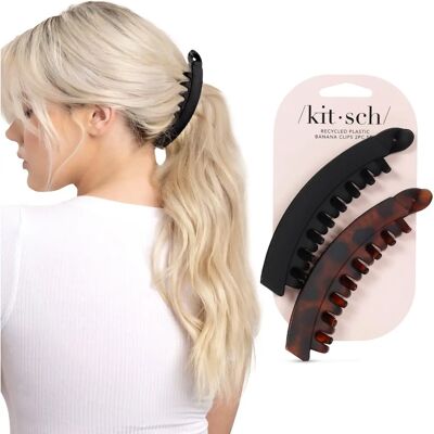 Clips de Banana em Plástico Reciclado Kitsch - Preto & Casquinha de Tartaruga - Acessórios de Cabelo Clips de Banana em Plástico Reciclado Kitsch - Preto & Casquinha de Tartaruga - Acessórios de Cabelo