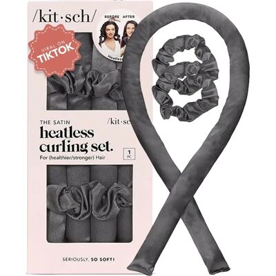 Kitsch Carvão Cetim Sem Calor Conjunto de Cachos - Conjunto de Cachos Kitsch Carvão Cetim Sem Calor Conjunto de Cachos - Conjunto de Cachos