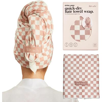 Kitsch Extra Large Quick-Dry Hair Towel Wrap - Terracotta Checker Kitsch Extra Large Quick-Dry Hair Towel Wrap - Terracotta Checker
