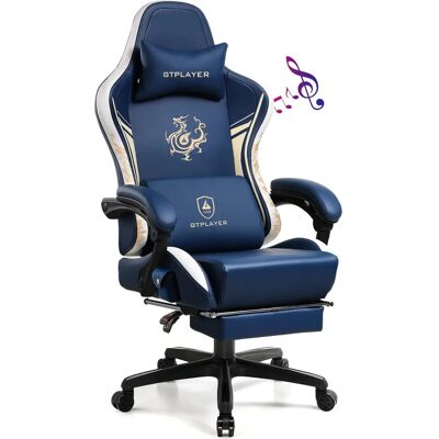 Chaise Gaming Ergonomique GTPLAYER - Bluetooth, Repose-pieds inclinable, Tête & Lomber - Bleu - Publicité Chaise Gaming Ergonomique GTPLAYER - Bluetooth, Repose-pieds inclinable, Tête & Lomber - Bleu - Publicité