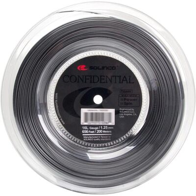Cordage de tennis Solinco Confidential - Gris - Contrôle & Spin - Publicité Cordage de tennis Solinco Confidential - Gris - Contrôle & Spin - Publicité