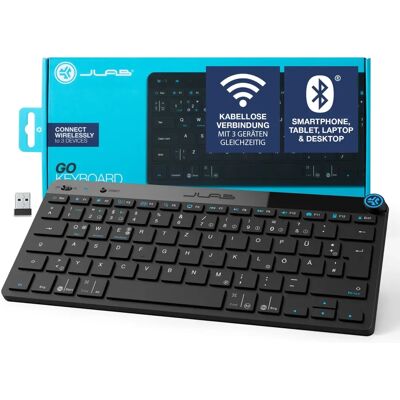 JLab Audio JLab GO Clavier Bluetooth sans fil - Disposition allemande - Noir - Publicité JLab Audio JLab GO Clavier Bluetooth sans fil - Disposition allemande - Noir - Publicité