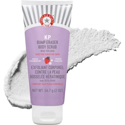 First Aid Beauty - KP Bump Eraser Fraise - Gommage corps avec 10% AHA - Publicité First Aid Beauty - KP Bump Eraser Fraise - Gommage corps avec 10% AHA - Publicité