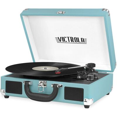 Victrola - Vintage 3-Speed Bluetooth Suitcase - Aqua Turquoise - Record Player Victrola - Vintage 3-Speed Bluetooth Suitcase - Aqua Turquoise - Record Player