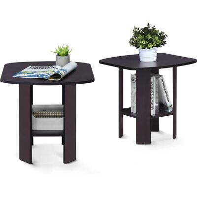 Furinno - Simple Design End Table - Dark Walnut - Set Of 2 - End Table Furinno - Simple Design End Table - Dark Walnut - Set Of 2 - End Table