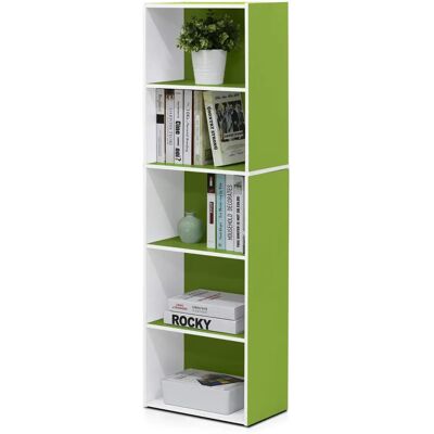 Furinno 5-Poziomowa Otwarta Regał na Książki - Biało/Zielony - Regał Furinno 5-Poziomowa Otwarta Regał na Książki - Biało/Zielony - Regał