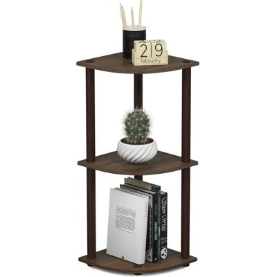 Furinno - Compact Corner Shelf - Walnut/Brown - 3-Tier - Shelf Furinno - Compact Corner Shelf - Walnut/Brown - 3-Tier - Shelf