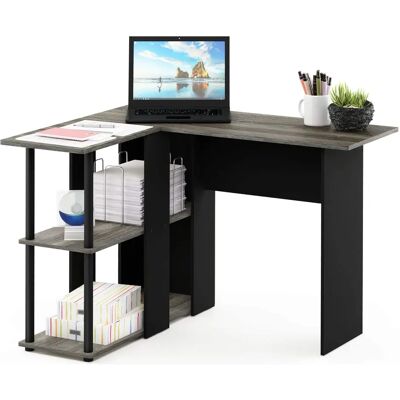 Furinno Abbott L-formad skrivbord - Platsbesparande, Fransk ek/Svart Furinno Abbott L-formad skrivbord - Platsbesparande, Fransk ek/Svart