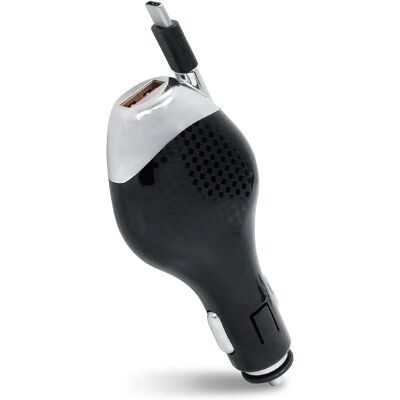 Retrak - Type-C Retractable - Noir - USB-A - Chargeur de voiture - Publicité Retrak - Type-C Retractable - Noir - USB-A - Chargeur de voiture - Publicité